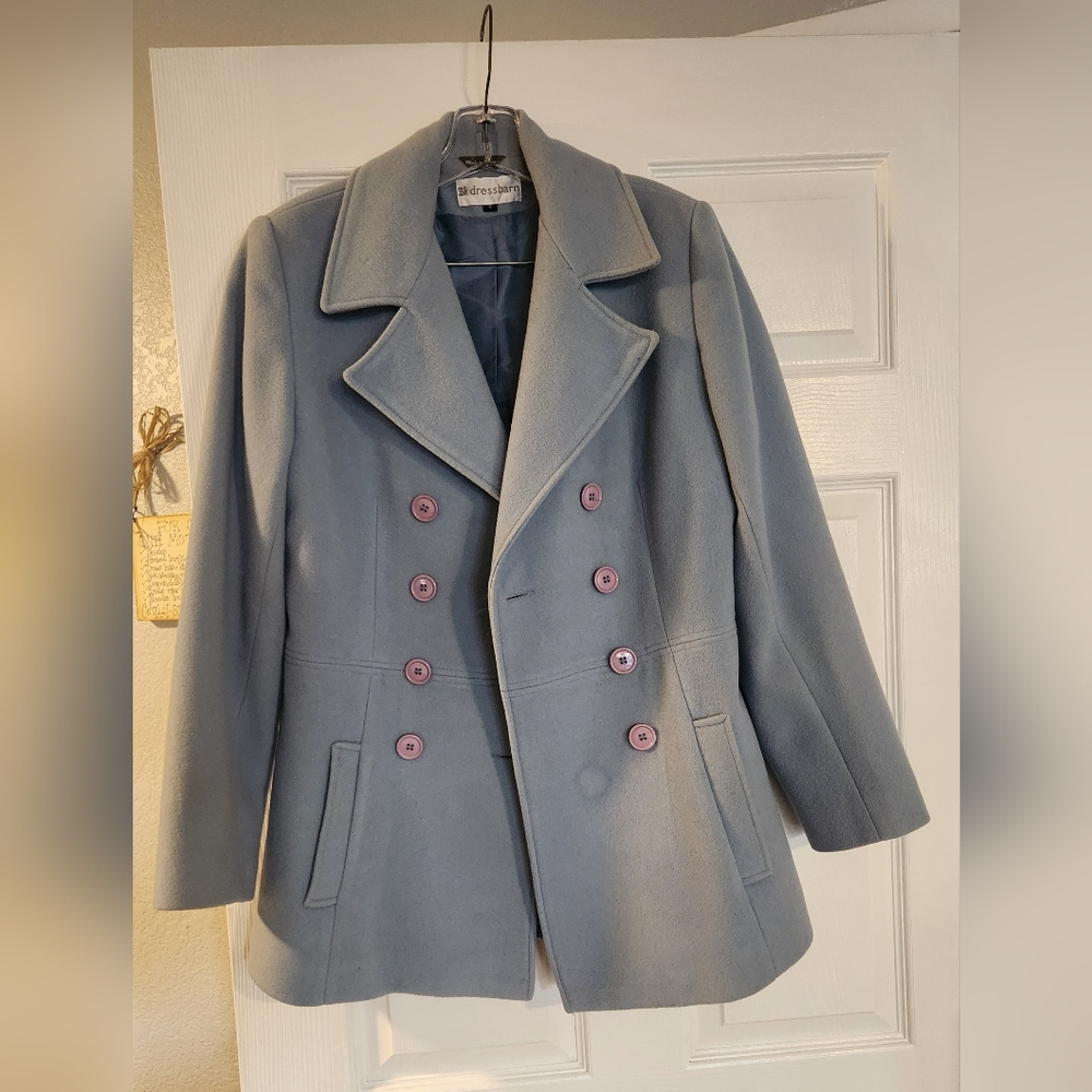 Dress Barn Pea Coat Women's Small Light Blue 100% Wool Warm Winter Office - Picture 1 of 13
